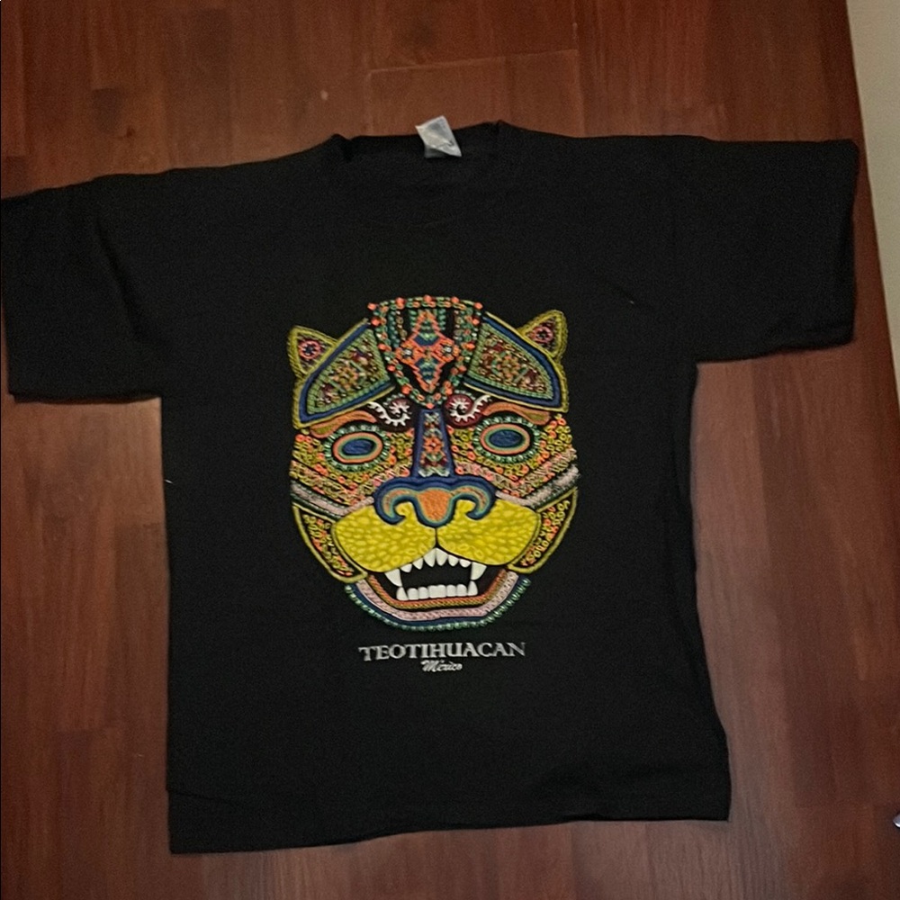 Black T-Shirt with Colorful Teotihuacan Design